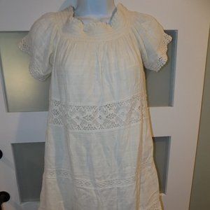 American Eagle BOHO Wide Neck SS Gauzy Beige Lined Dress Size XS Women's EUC